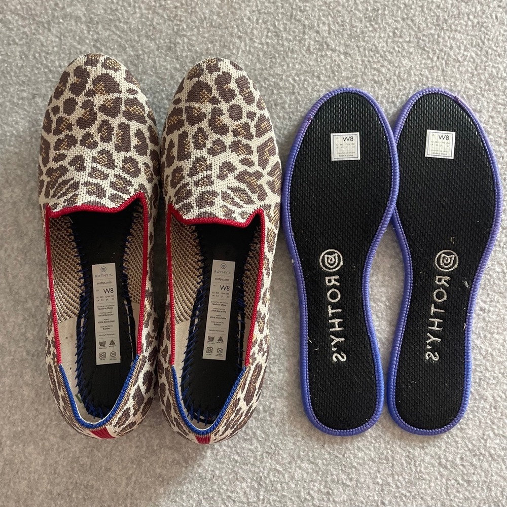 Rothys The Loafer Mocha Spot Retired Knit Flats Red Trim Womens Size 8 - Picture 7 of 7